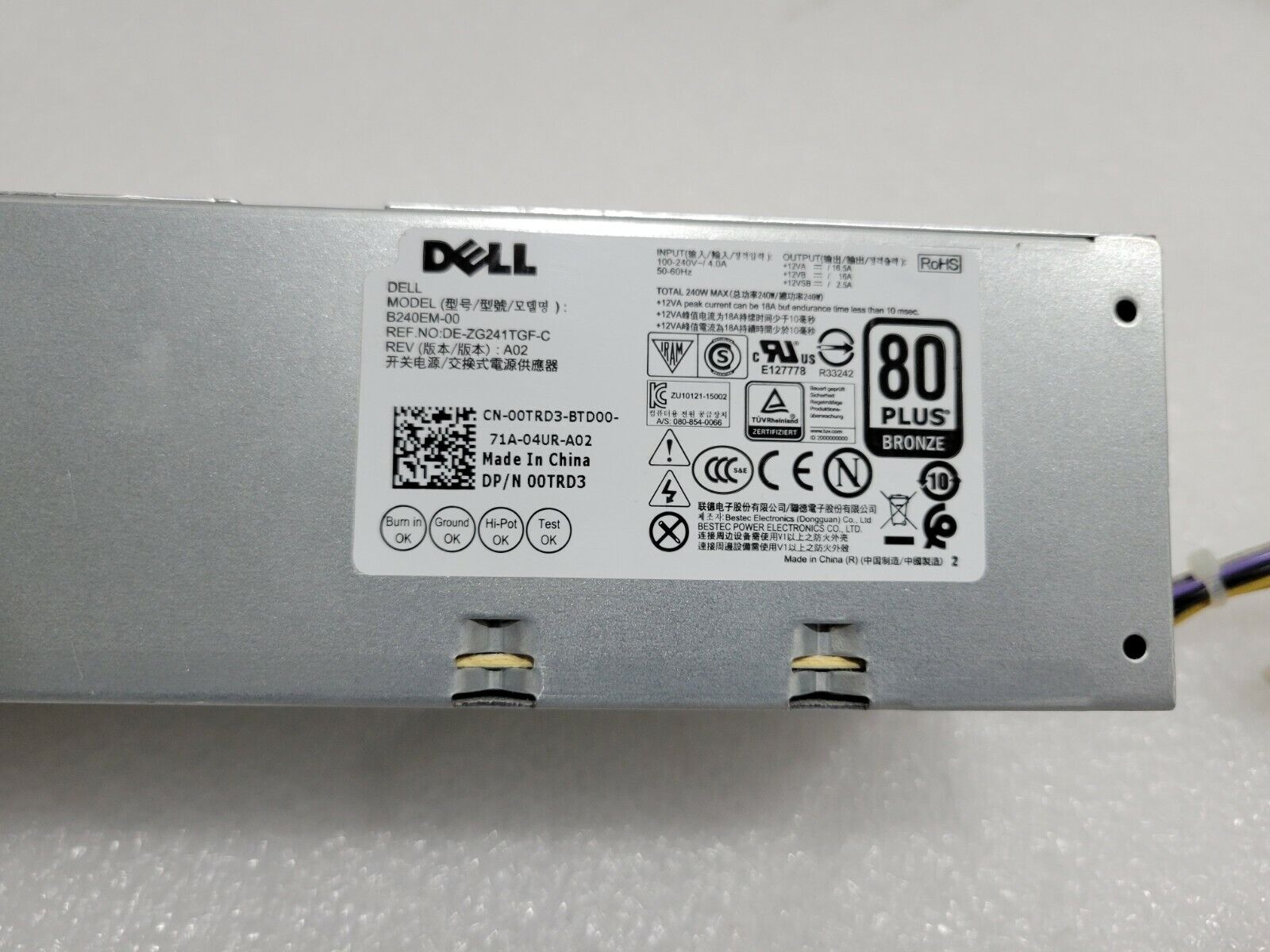 0TRD3 00TRD3 CN-00TRD3 240W For Dell Optiplex 3040 5040 7040 MT Power Supply 8+4