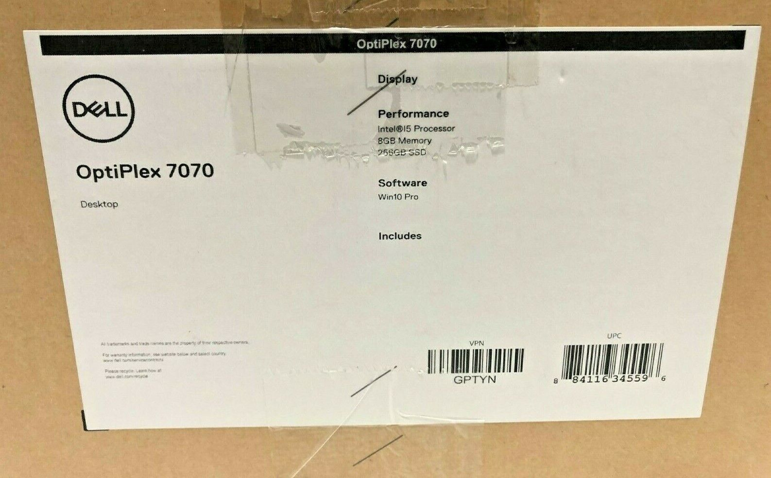 Dell Optiflex 7070 Ultra(USFF)i5-8265U 1.60GHZ 8GB 500GB Windows 10 Pro wifi