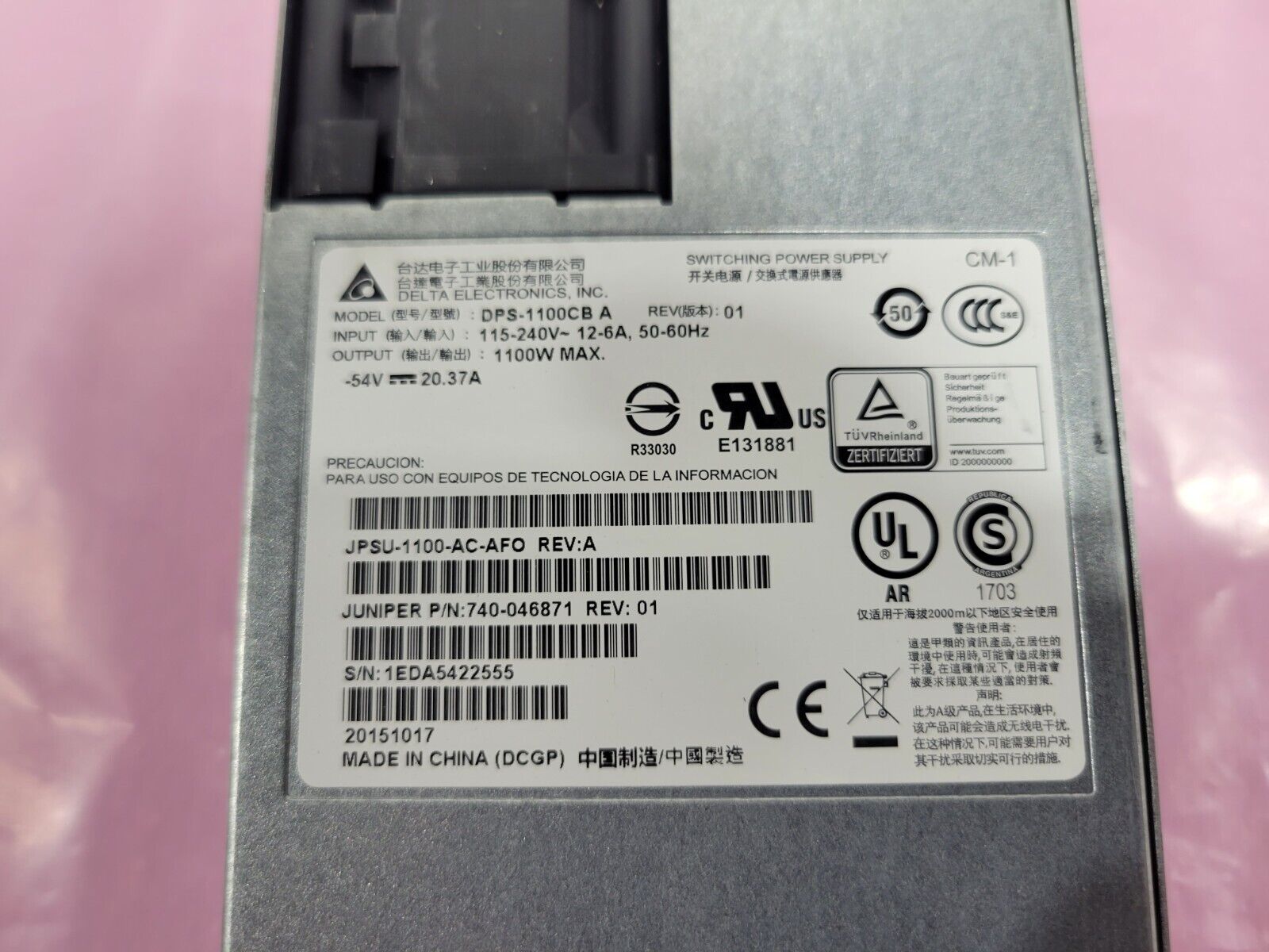 JUNIPER PSU-1100-AC-AFO EX4300 740-046871 DPS-1100CB PSU