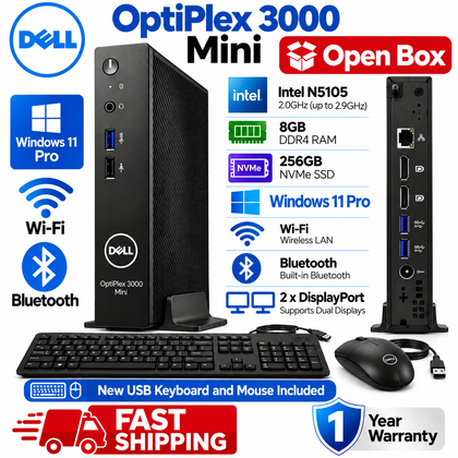 (Open Box) Dell OptiPlex 3000 Thin Mini Computer N5105 2GHZ 8GB DDR4 256GB WI-FI & Bluetooth Windows 11 Pro -1 Year Warranty