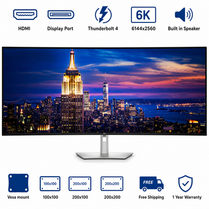 Dell UltraSharp 52 Thunderbolt Hub Monitor - U5226KW - (120Hz/IPS/2,000:1/5 ms GTG /99% DCI-P3/5 Star/Curved/Platinum Silver) – Brand New