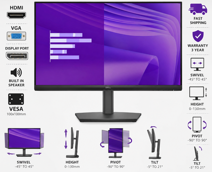 E2425HSM/Dell Pro&nbsp;E2425HSM&nbsp;24" Class Full HD LED Monitor VGA,HDMI,Display Port, Buil in Speaker,VESA,&nbsp;Swivel, Height, Pivot, Tilt&nbsp;– Brand New