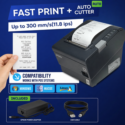 Epson TM-T88V POS Thermal Receipt Printer USB Serial Square With power Adapter