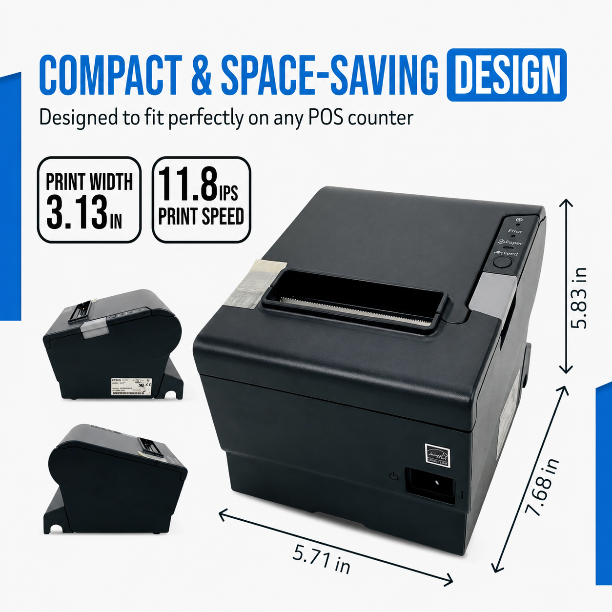 Epson TM-T88V POS Thermal Receipt Printer USB Serial Square With power Adapter