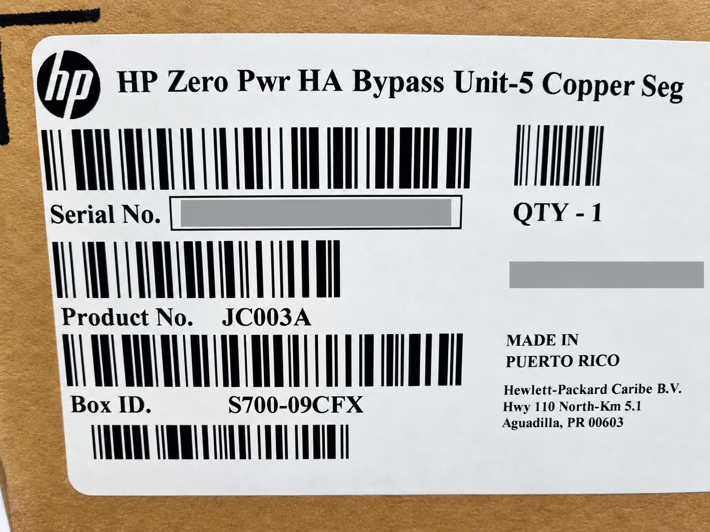 HP JC003A Zero Power HA Bypass Unit 5 Fixed Copper Segments TippingPoint