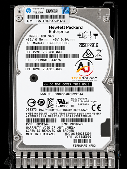 HP 900GB 10K 6Gb/s SAS 2.5" Hot-Plug SFF Hard Drive HDD 719429-001 719424-B21 768788-003