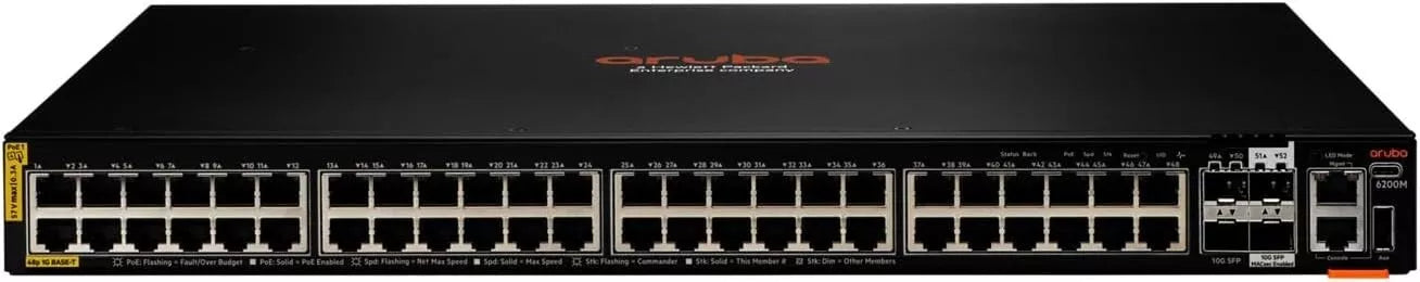 Aruba R8q70a Rear R8Q70A- Aruba 6200M 48G CL4 PoE 4SFP+ Switch –Brand New