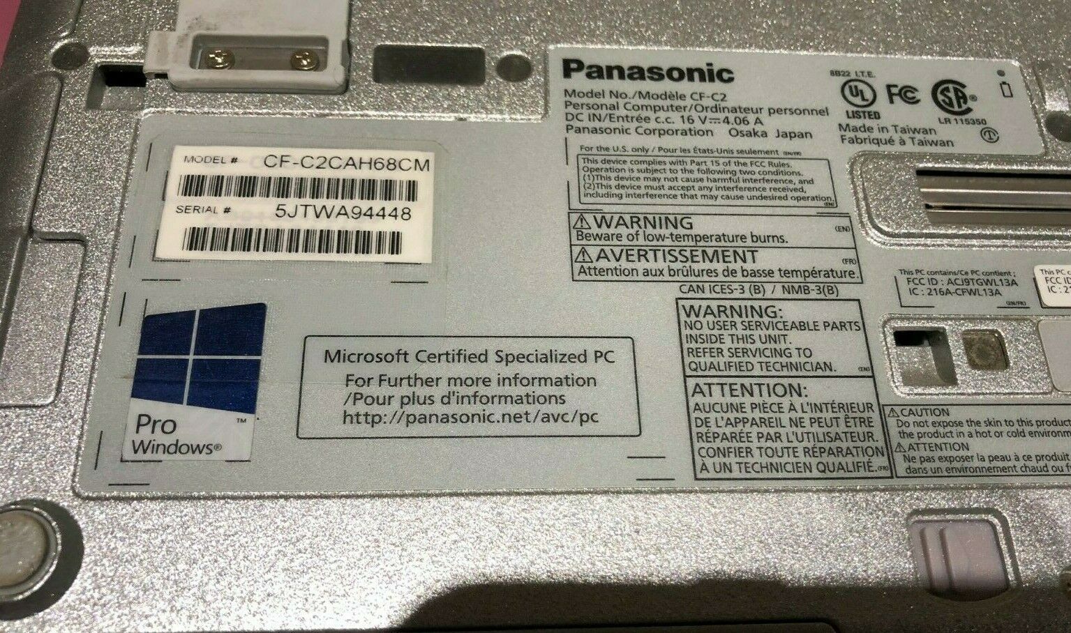 Panasonic Toughbook CF-C2 MK2 Core i5-4300U 1.90GHz/8GB/256GB SSD/WC-T